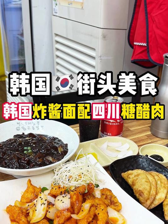 韩国街头美食～韩国炸酱面配四川糖醋肉!
