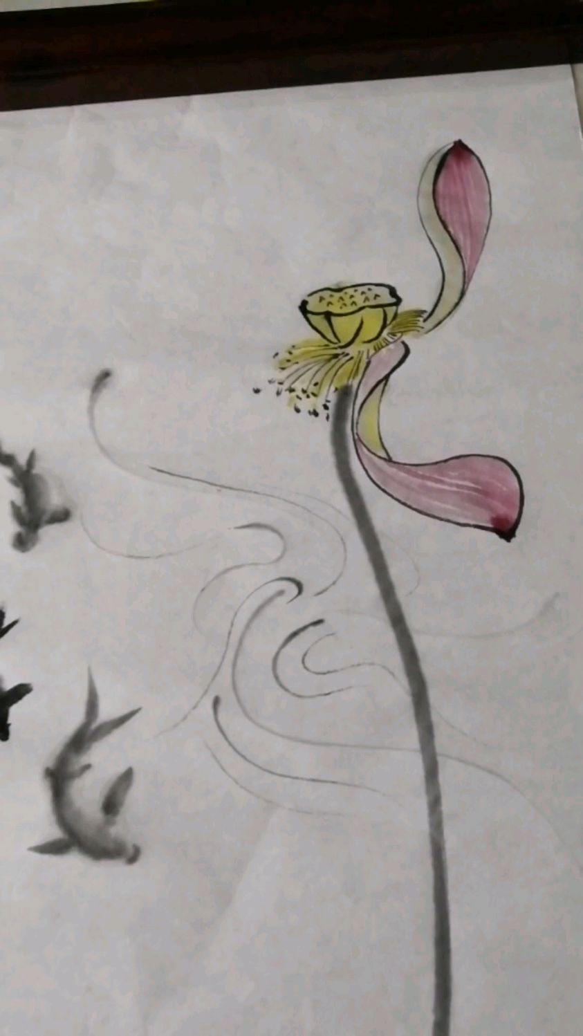 国画荷花和鱼