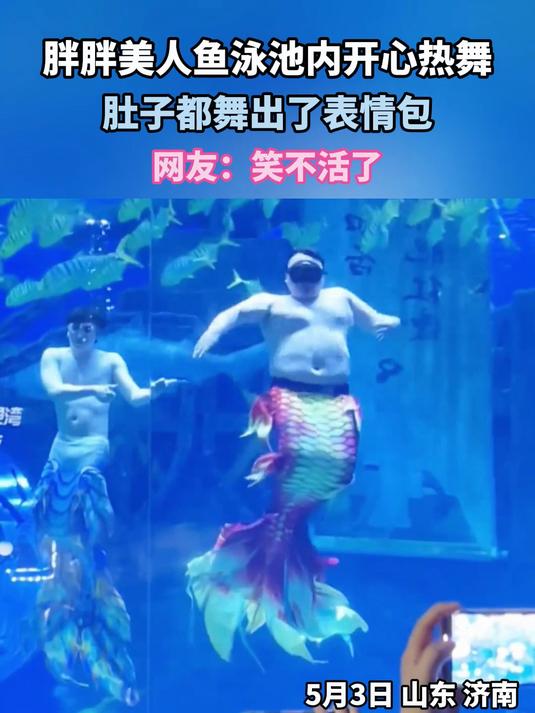 胖胖美人鱼泳池内开心热舞 肚子都舞出了表情包 网友:笑不活了