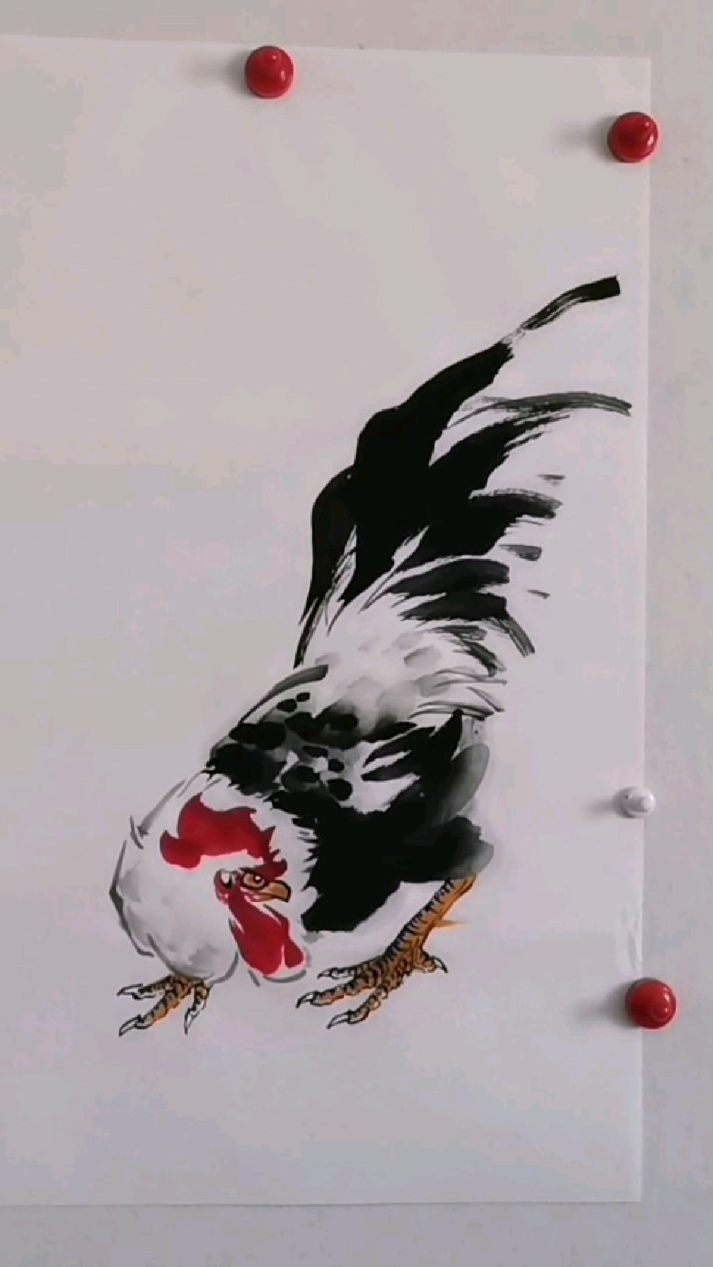 王兴民国画公鸡:东北鸡王,画公鸡过程