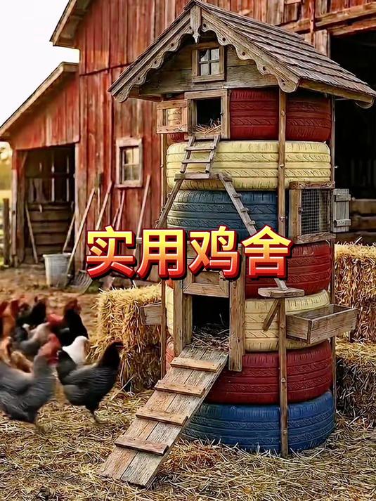这才是庭院鸡舍的正确打开方式!旧轮胎秒变豪华鸡别墅