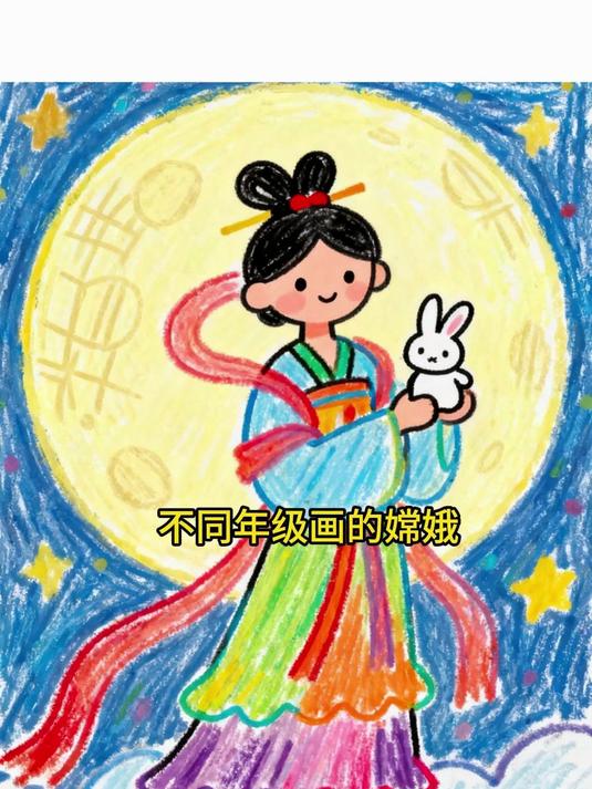 笔尖上的嫦娥进化史:从一二年级简笔画到五六年级创意画