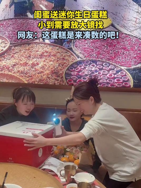 闺蜜送迷你生日蛋糕,小到需要放大镜找!