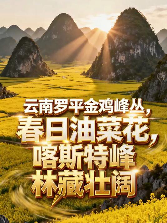 云南罗平金鸡峰丛，春日油菜花，喀斯特峰林藏壮阔