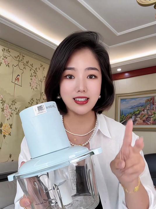 家用美的绞肉机，不锈钢杯体易清洁，绞馅碎菜均匀，日常料理省心