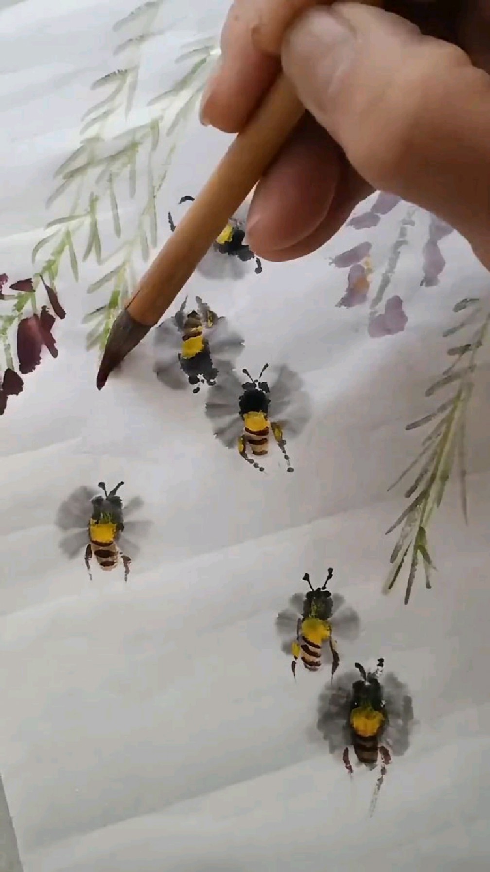 写意花鸟画,小蜜蜂的画法分享