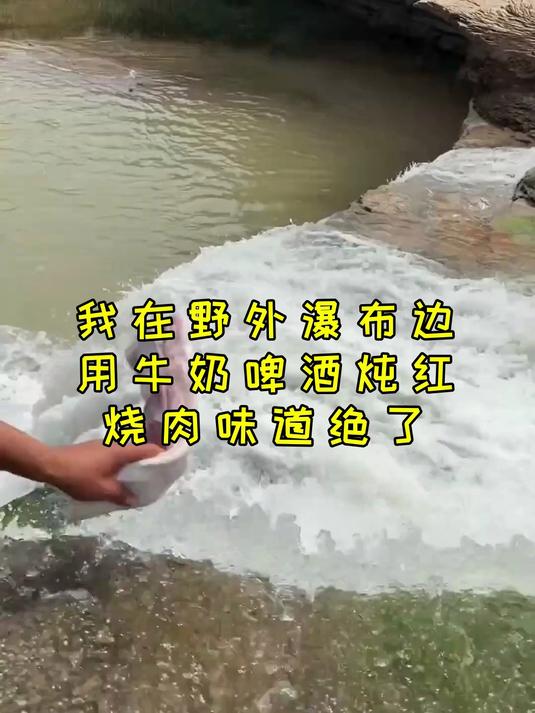 我在野外瀑布边，用牛奶啤酒炖红烧肉，味道绝了！