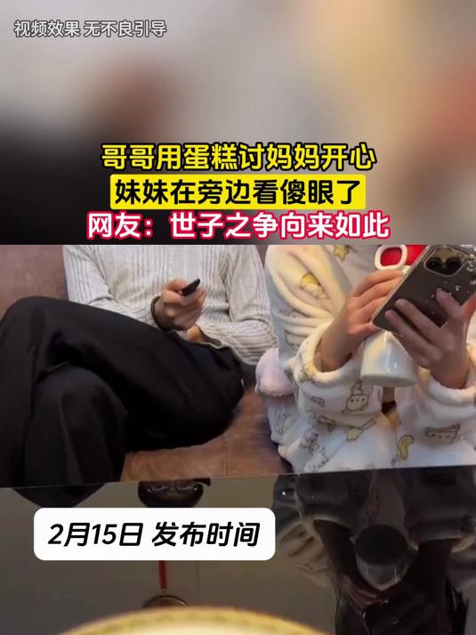 哥哥用蛋糕讨妈妈开心，妹妹在旁边看傻眼了，网友：世子之争向来如此
