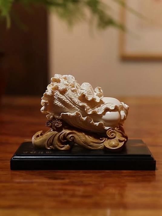 老板都喜欢的招财纳福猛犸牙雕百财白菜摆件