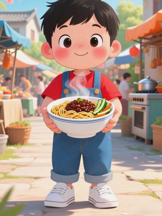 动漫美食冒险:炸酱面大侠拌,酱香面条超劲道