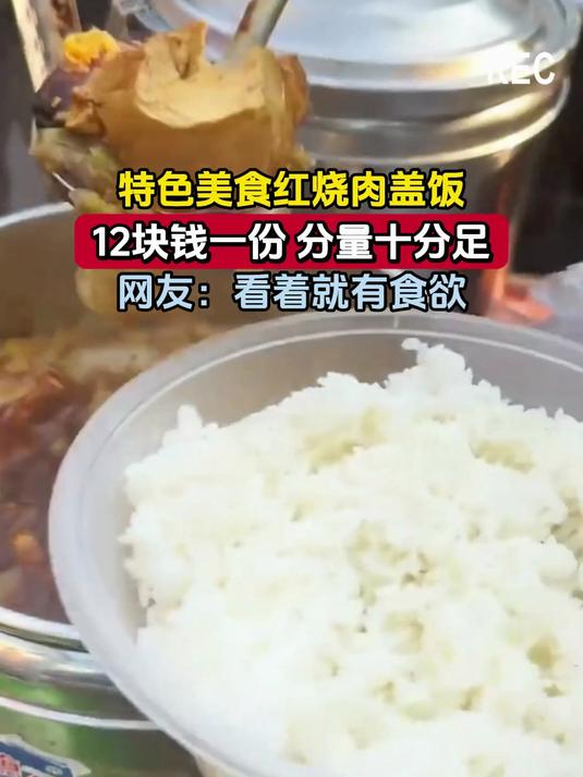 特色美食红烧肉盖饭,12块钱一份 分量十分足,网友:看着就有食欲