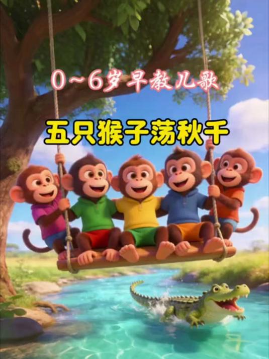 早教启蒙手指儿歌《五只猴子荡秋千》