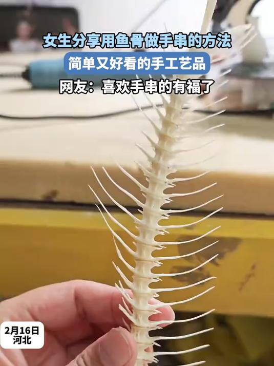 女生分享用鱼骨做手串的方法,简单又好看的手工艺品