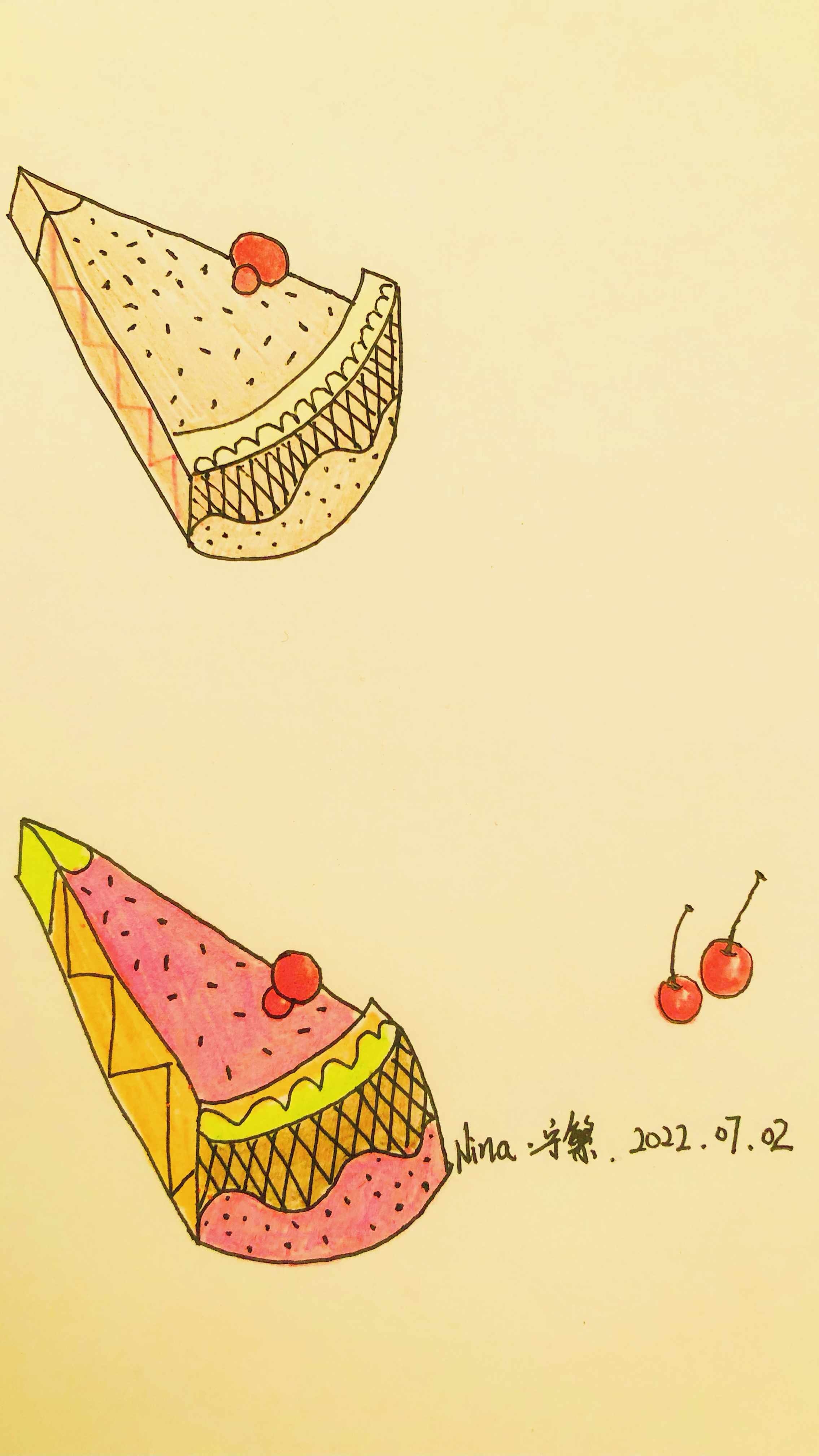 一学就会的切片蛋糕简笔画教程(自画diy专属壁纸屏保)