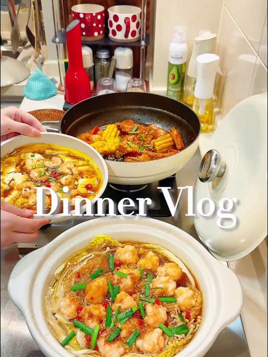 二人晚餐|今天吃虾滑粉丝煲&玉米鸡翅煲