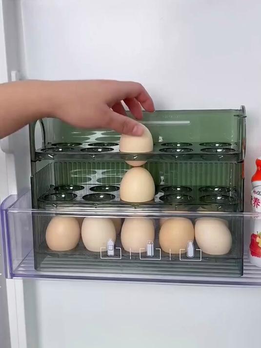 告别鸡蛋乱摆!新款三层收纳盒,冰箱侧门可翻转,保鲜又整洁