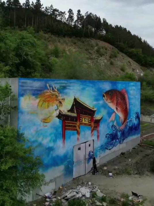 农民大叔耗时7天画高9米20米长“鲤鱼跃龙门”，祝考生考出好成绩前程似锦#高考##榜单冲锋