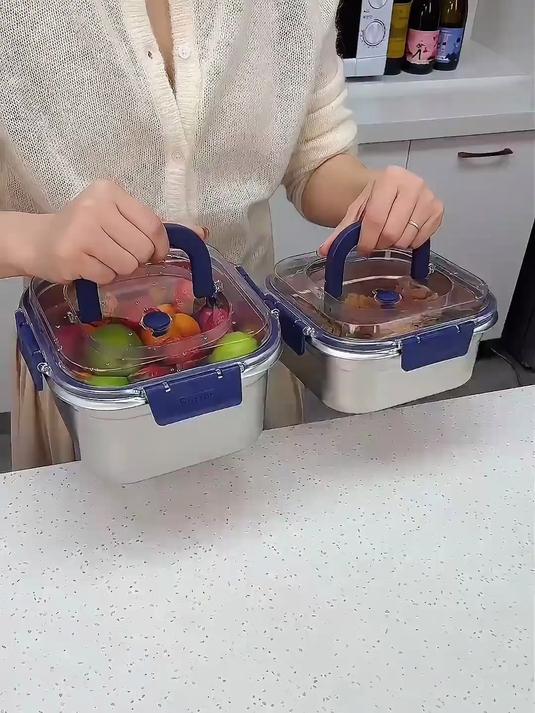 316食品级不锈钢手提式保鲜盒,大容量,装泡菜,水果都可以!