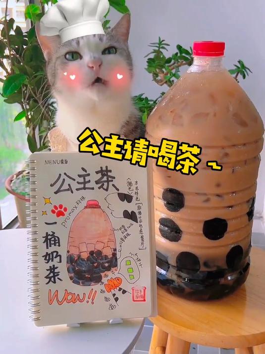 厨猫:超大桶珍珠奶茶!实现奶茶自由!