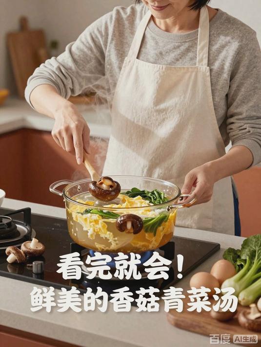 鲜香浓郁香菇青菜鸡蛋汤教学