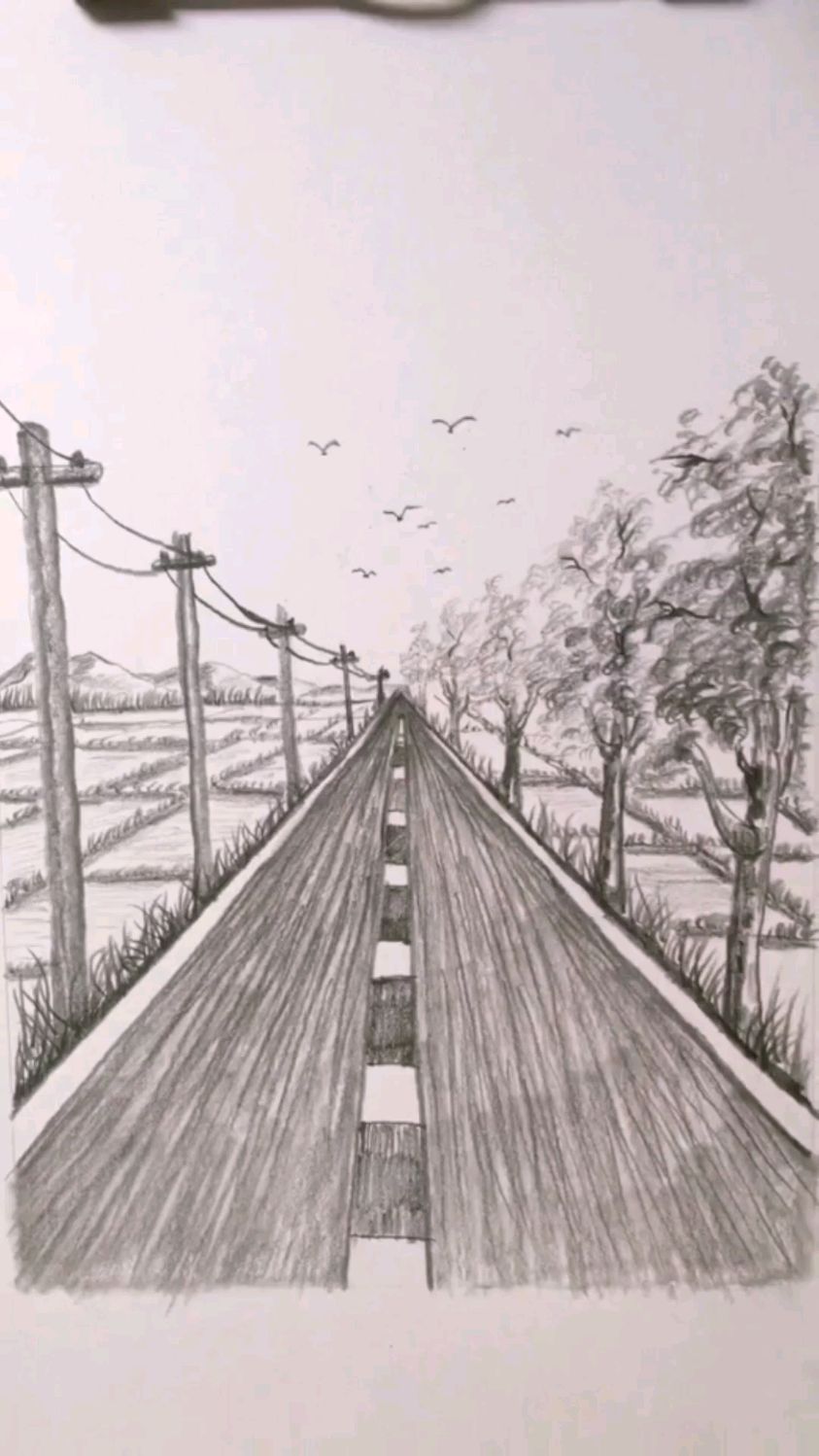 素描简笔画:教大家画公路风景画