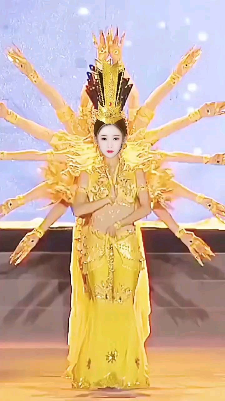 当代国画家徐鹤照片动图插画《千手观音》