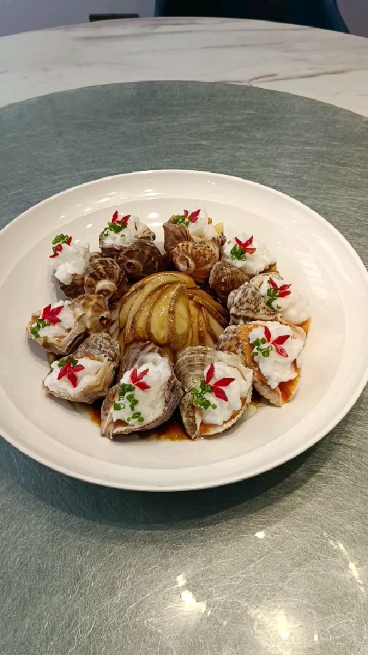 著名淮扬菜大师、国家名厨编委会常务副主编沈家定先生新品《雪花双味海螺》