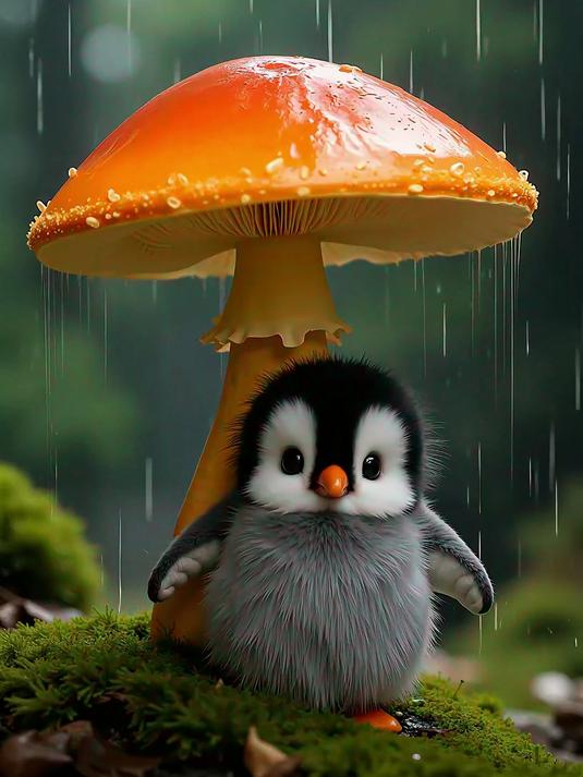 躲雨的帝企鹅宝宝