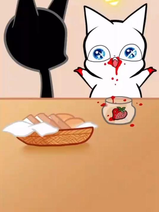卡通小猫偷吃挨打#二次元#