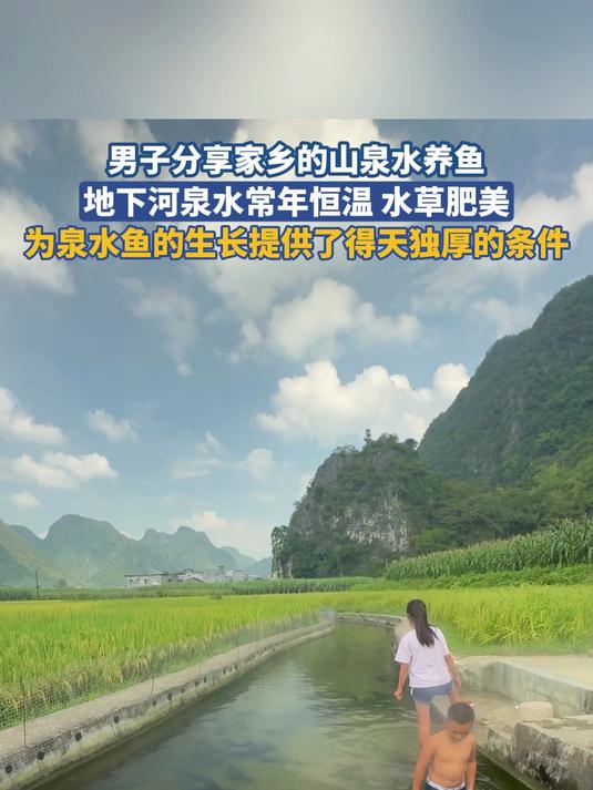 男子分享家乡的山泉水养鱼,地下河泉水常年恒温 水草肥美