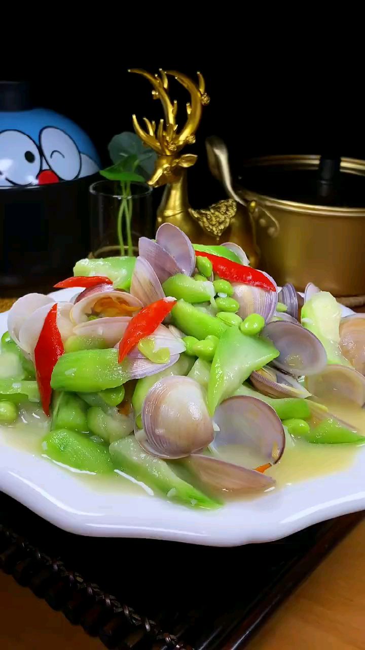 分享美食丝瓜毛豆做法