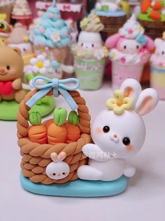 超轻粘土可爱小兔子摆件来啦～