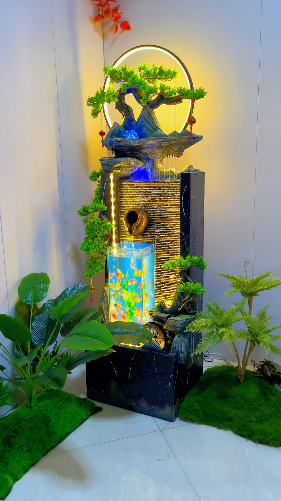 客厅阳台假山流水喷泉鱼缸摆件