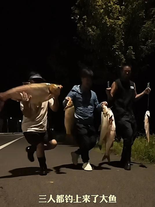 三人都钓上来了大鱼,特意一起跳舞来“炫耀”一下