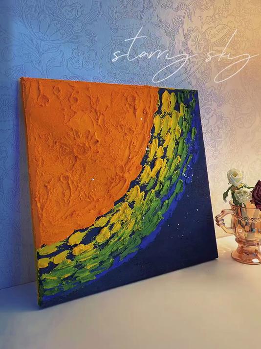 丙烯肌理画,我跟梵高借点星空