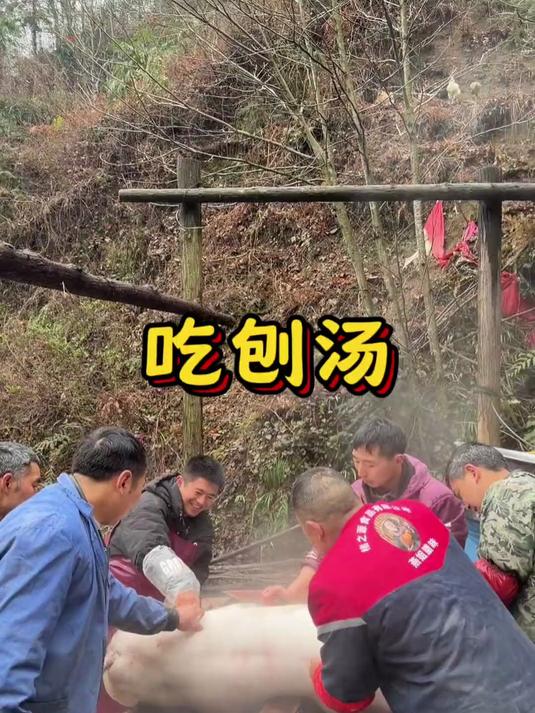 年猪一宰就意味着要过年了,第一次感受吃刨汤,太有气氛了～