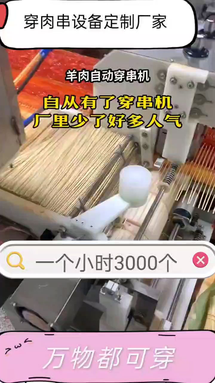 工厂用连续式穿串机,穿肉串、豆皮、鸡蛋、豆腐的设备,支持专用串串模具设计,效果好