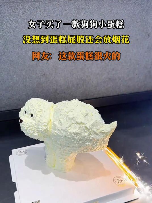 女子买了一款狗狗小蛋糕,没想到蛋糕屁股还会放烟花