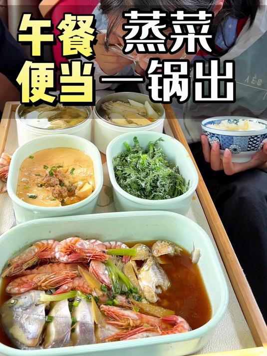 两小学生的午餐便当,蒸菜一锅出实在太爽了