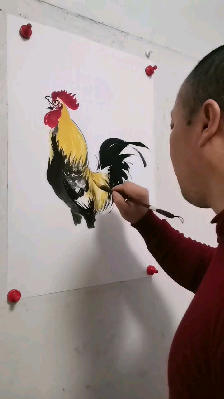 王兴民～国画公鸡:绘画彩色大公鸡