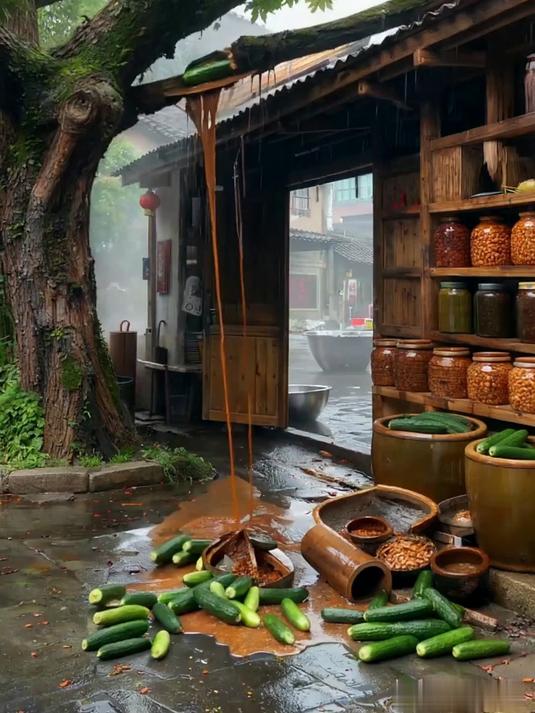 百年老槐树砸穿手工酱菜工坊,酱缸破后漫街香