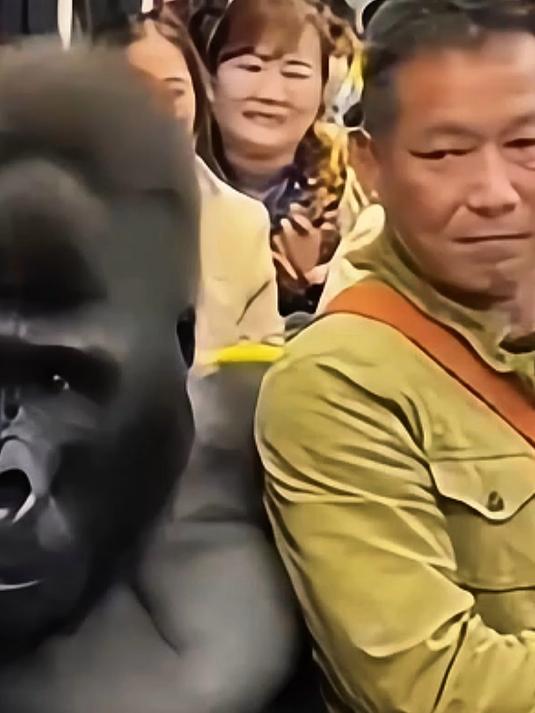 大猩猩公交遇小伙秀肌肉,当场炫肌叫板,小伙秒认怂笑翻全车
