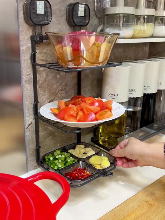 厨房吸盘备菜置物架家用壁挂式多层备菜盘免打孔果蔬配菜盘收纳架