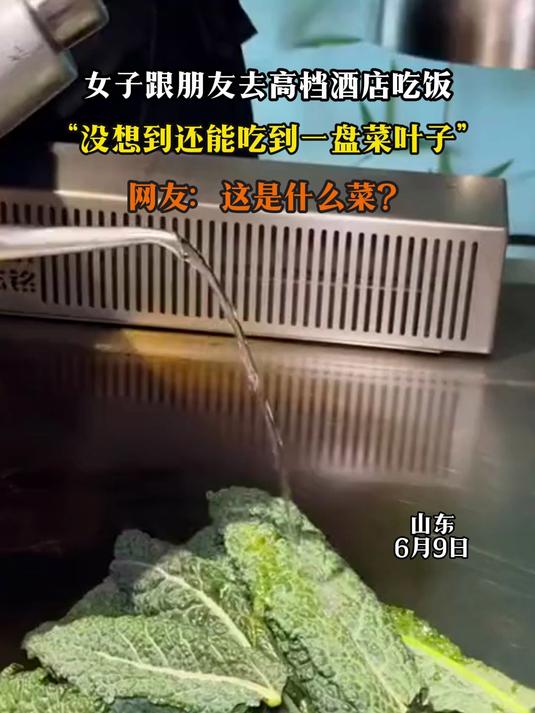 女子跟朋友去高档酒店吃饭，“没想到还能吃到一盘菜叶子”