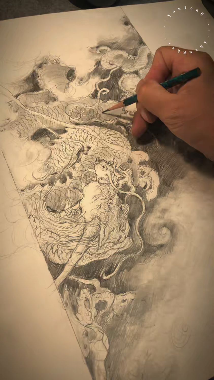 由龙《教子图》2023#龙##由龙#龙图##龙##中国龙##国画龙##写意龙##龙图##画
