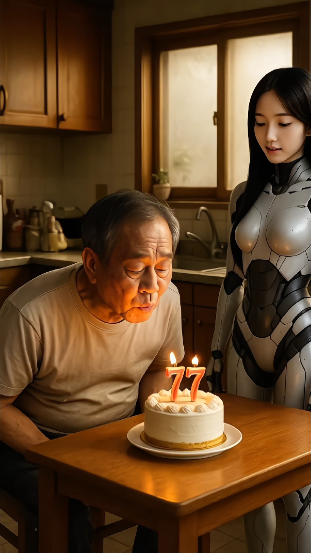 美女机器人制作生日蛋糕