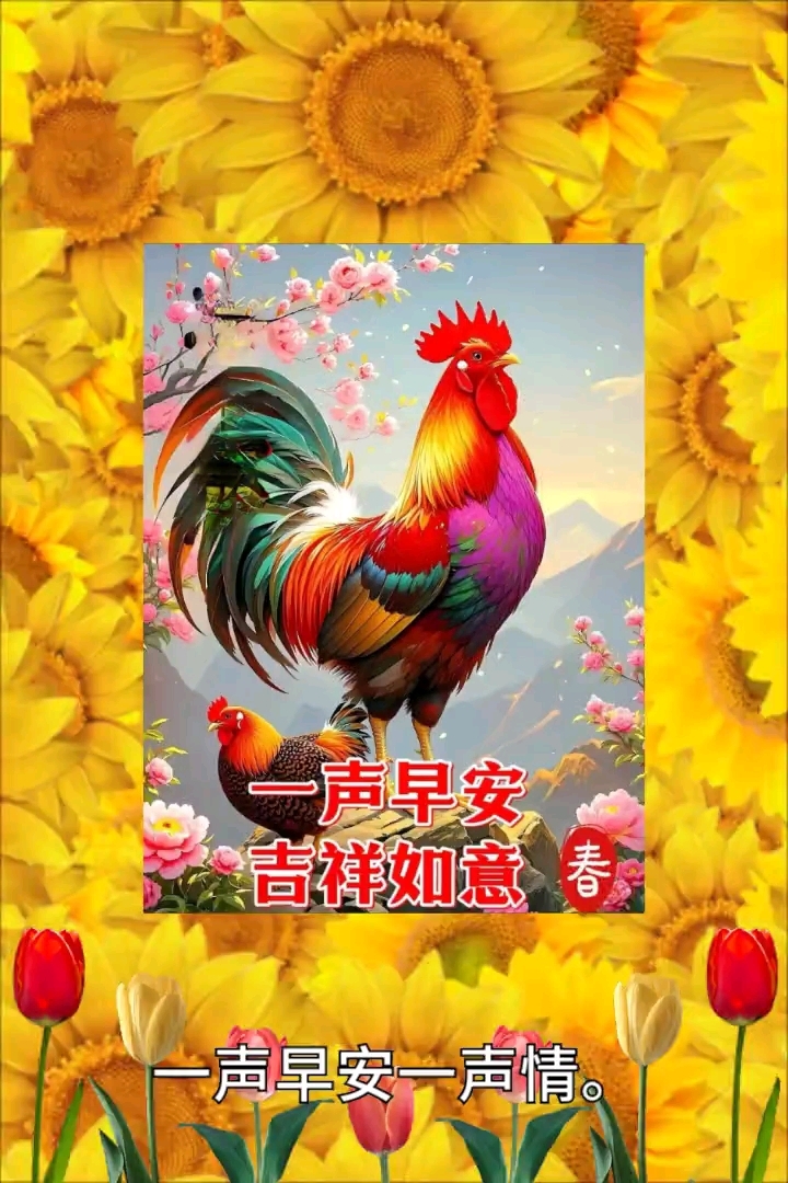 金鸡报晓福来临,一声早安一生情。赶快送给你的亲朋好友吧。