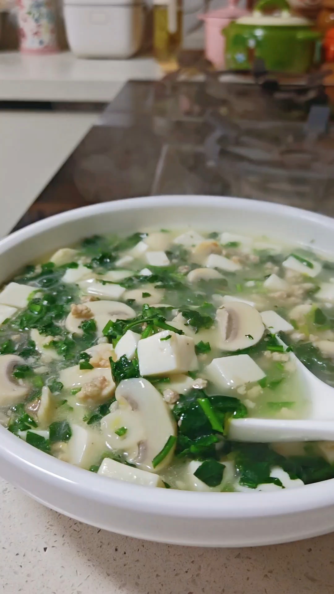荠菜肉沫豆腐羹,鲜