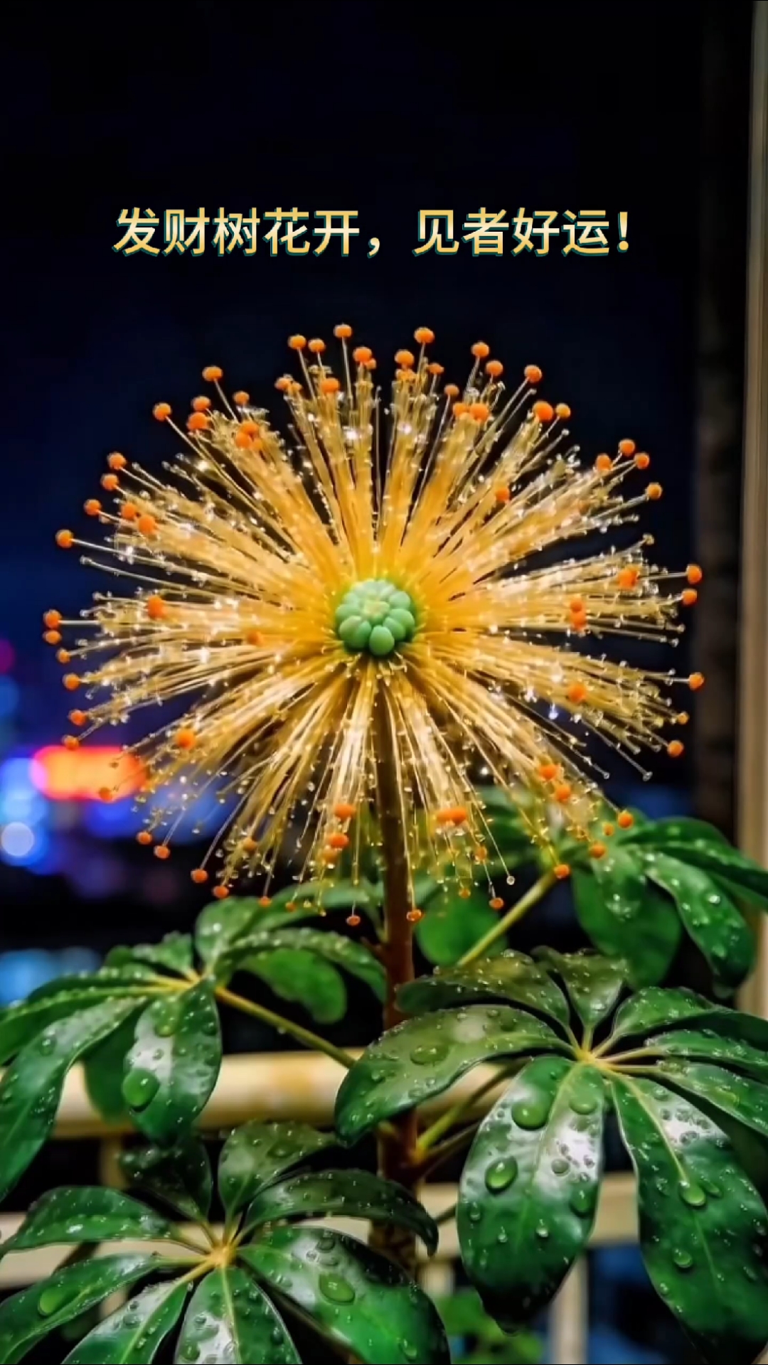 养了10年的发财树，终于开花了。#发财树开花#