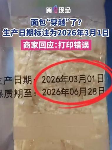 2月9日，江苏常州一男子购买的面包，其包装上标注的生产日期竟为“2026年3月1日”，比购
